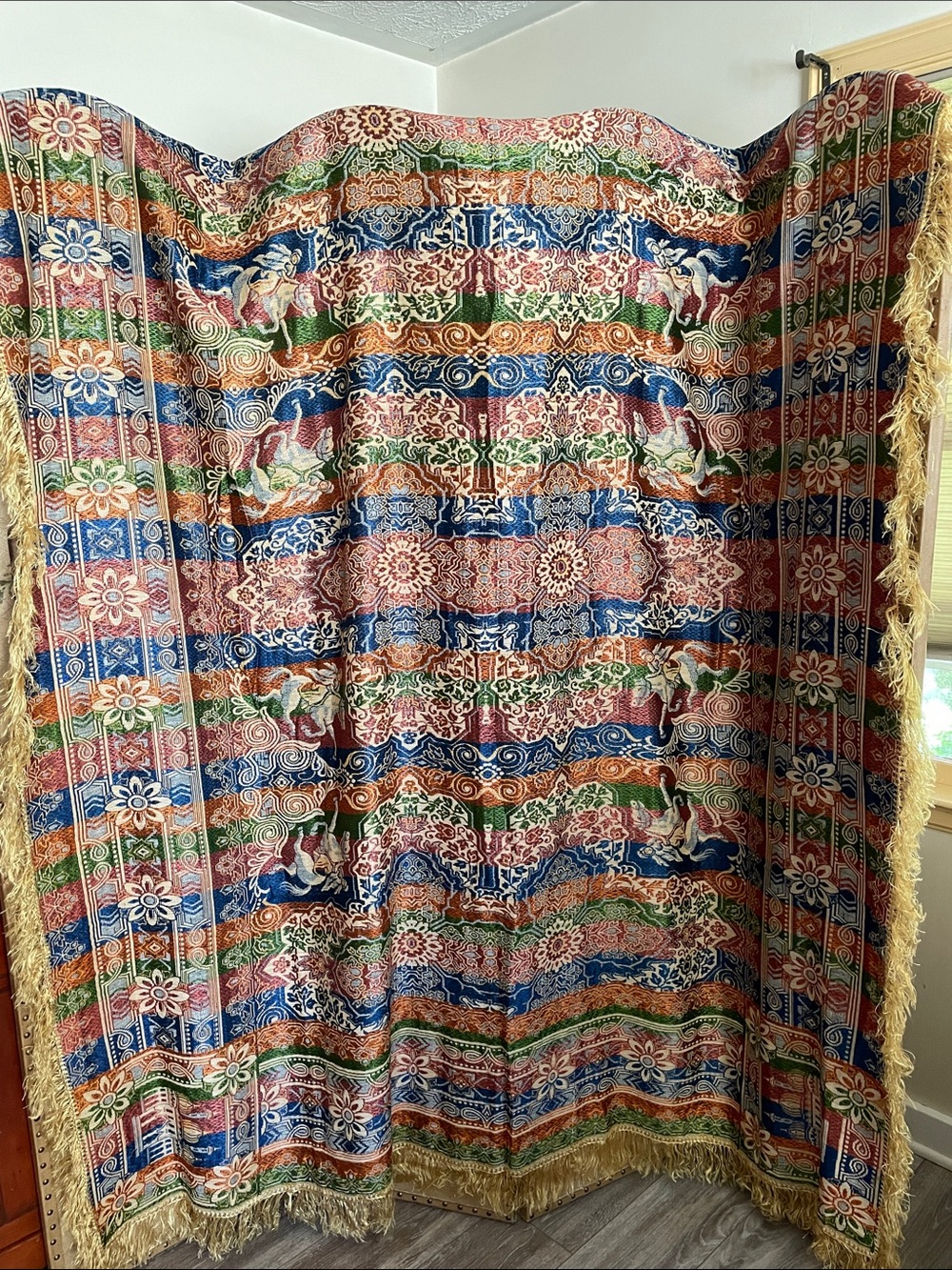 VTG ITALIAN Woven Tapestry Bedspread Colorful Moroccan Taj Mahal Arabian Horses